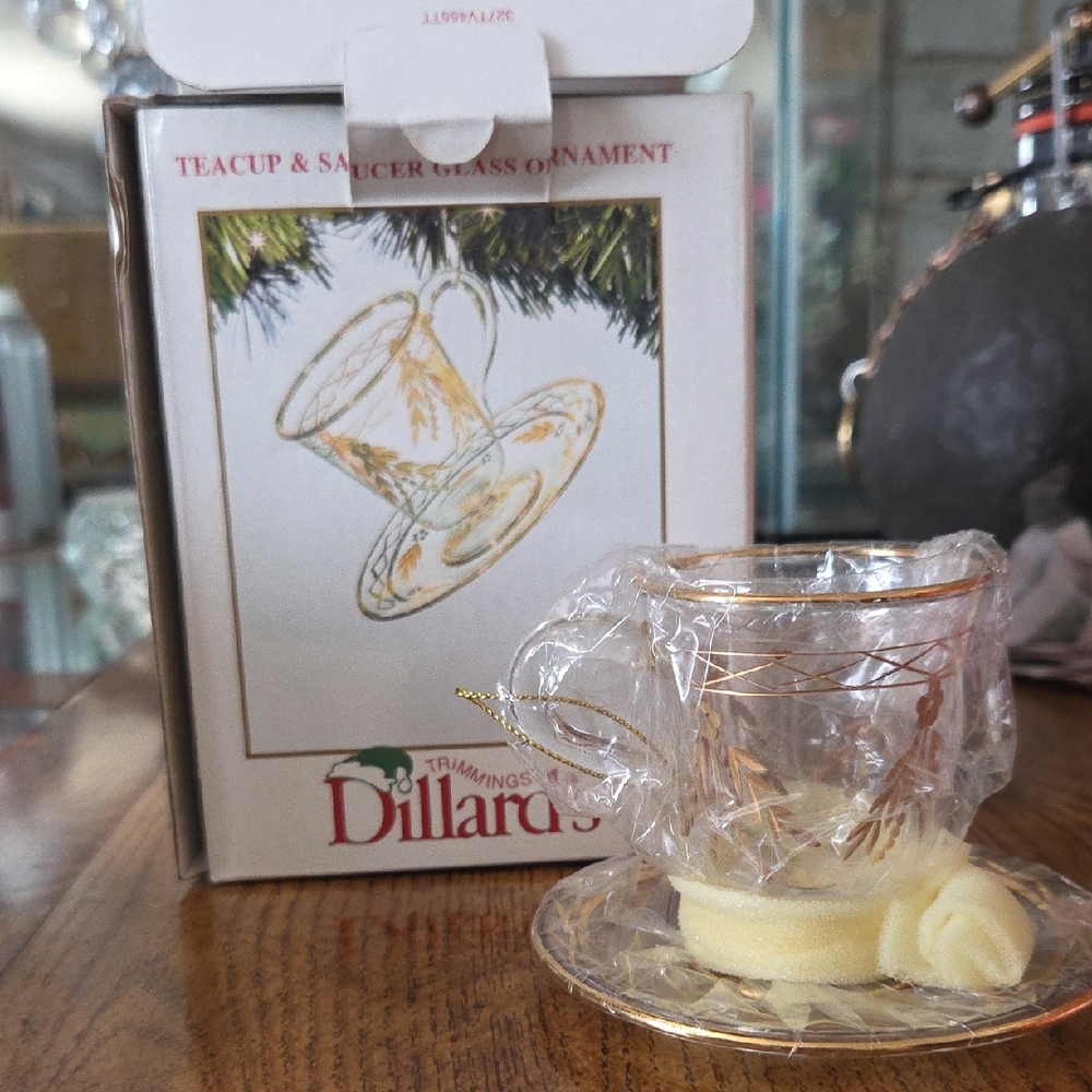 Vintage Dillard's Glass Teacup & Saucer Ornament